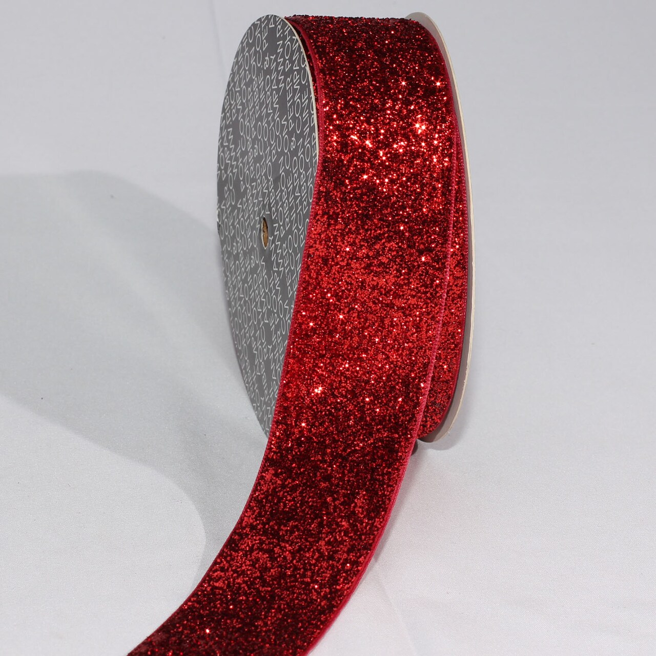 The Ribbon People Scarlet Red Glitter Woven Edge Velvet Craft Ribbon 1.5" x 11 Yards